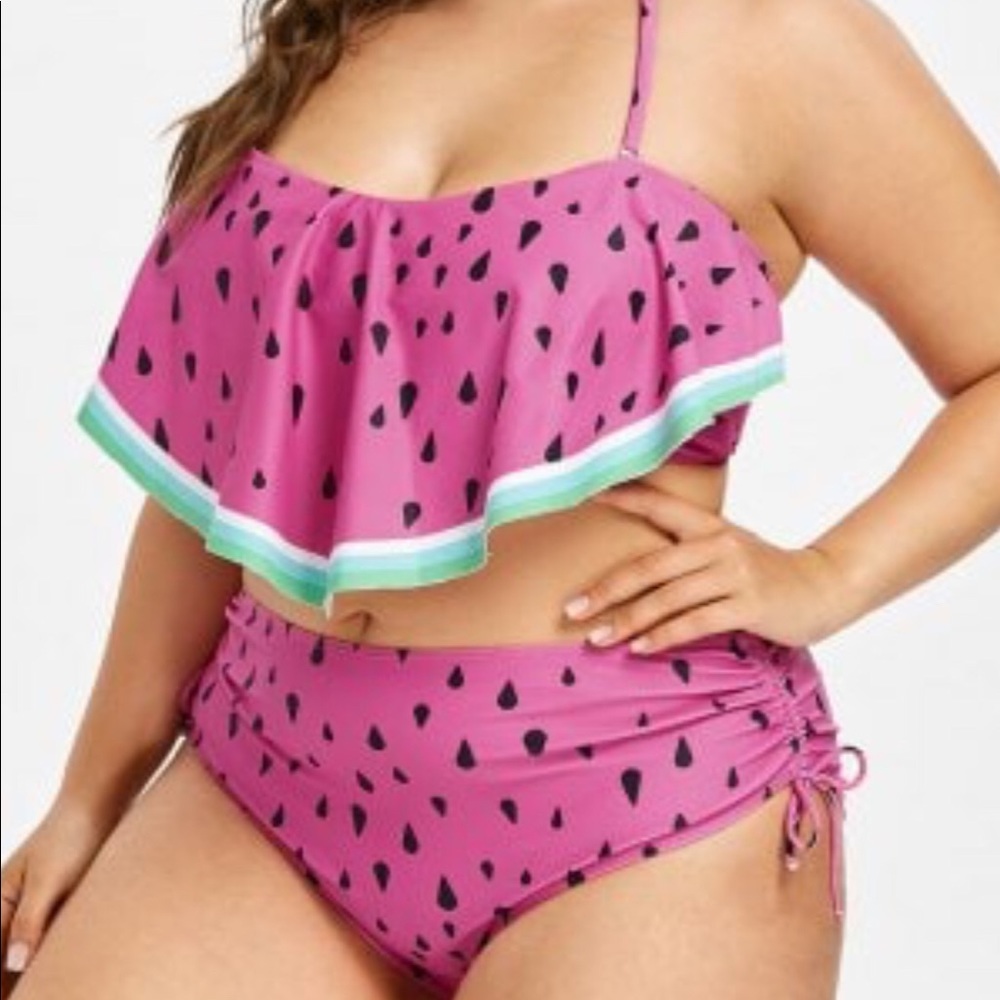 🆕 Plus Size Watermelon Overlay Bikini Set